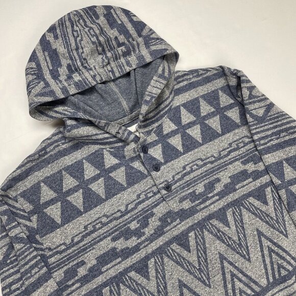 On The Byas Hoodie Henley Shirt Men’s XL Aztec Cotton Blend Pockets Blue Gray - Picture 1 of 10
